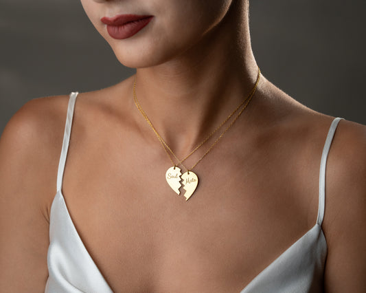 Personalized matching heart necklace set detail 6