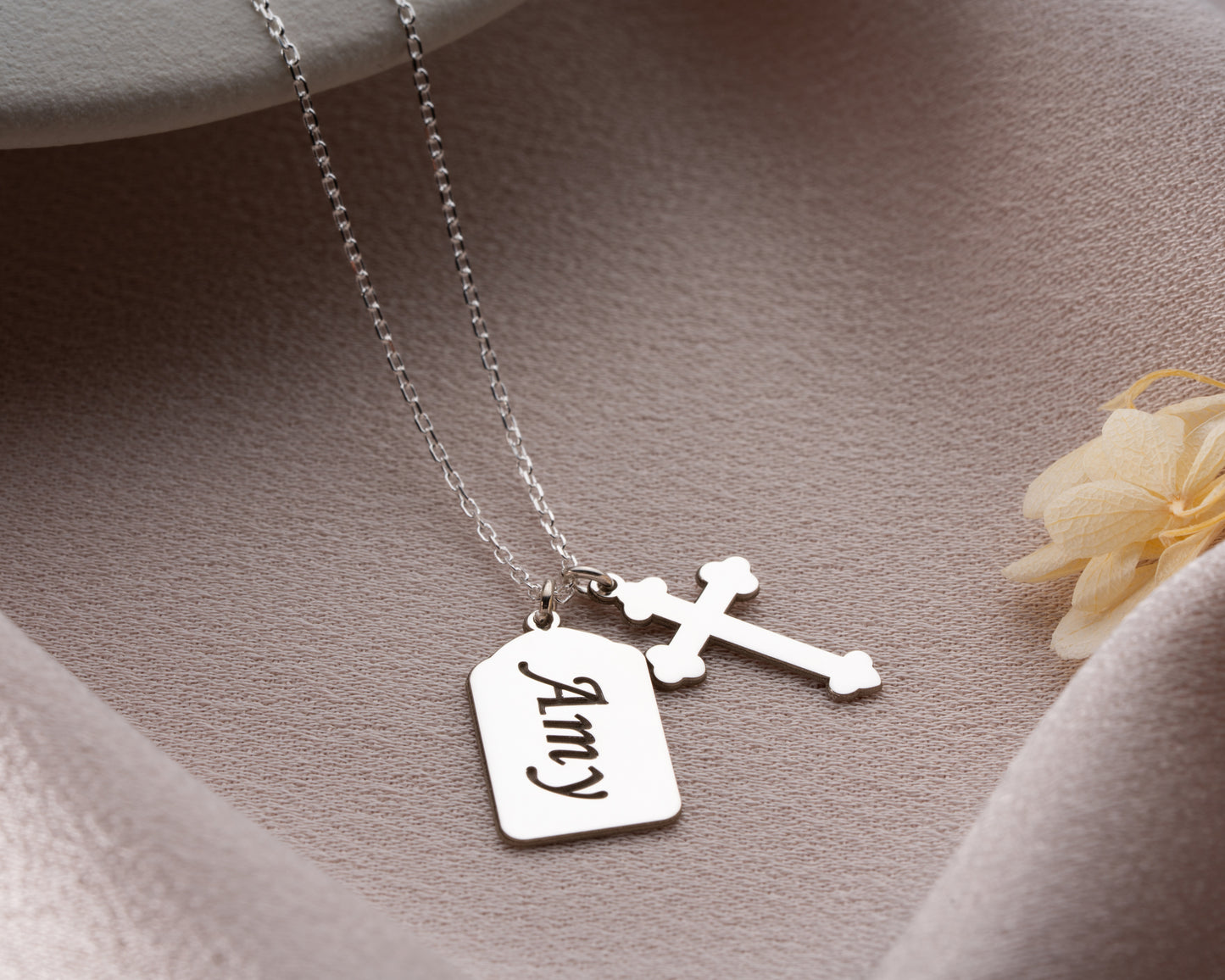 Sterling silver personalized name cross necklace