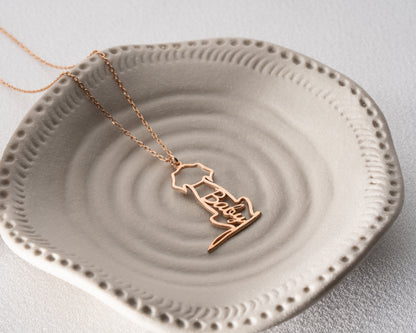 Custom dog name necklace close-up