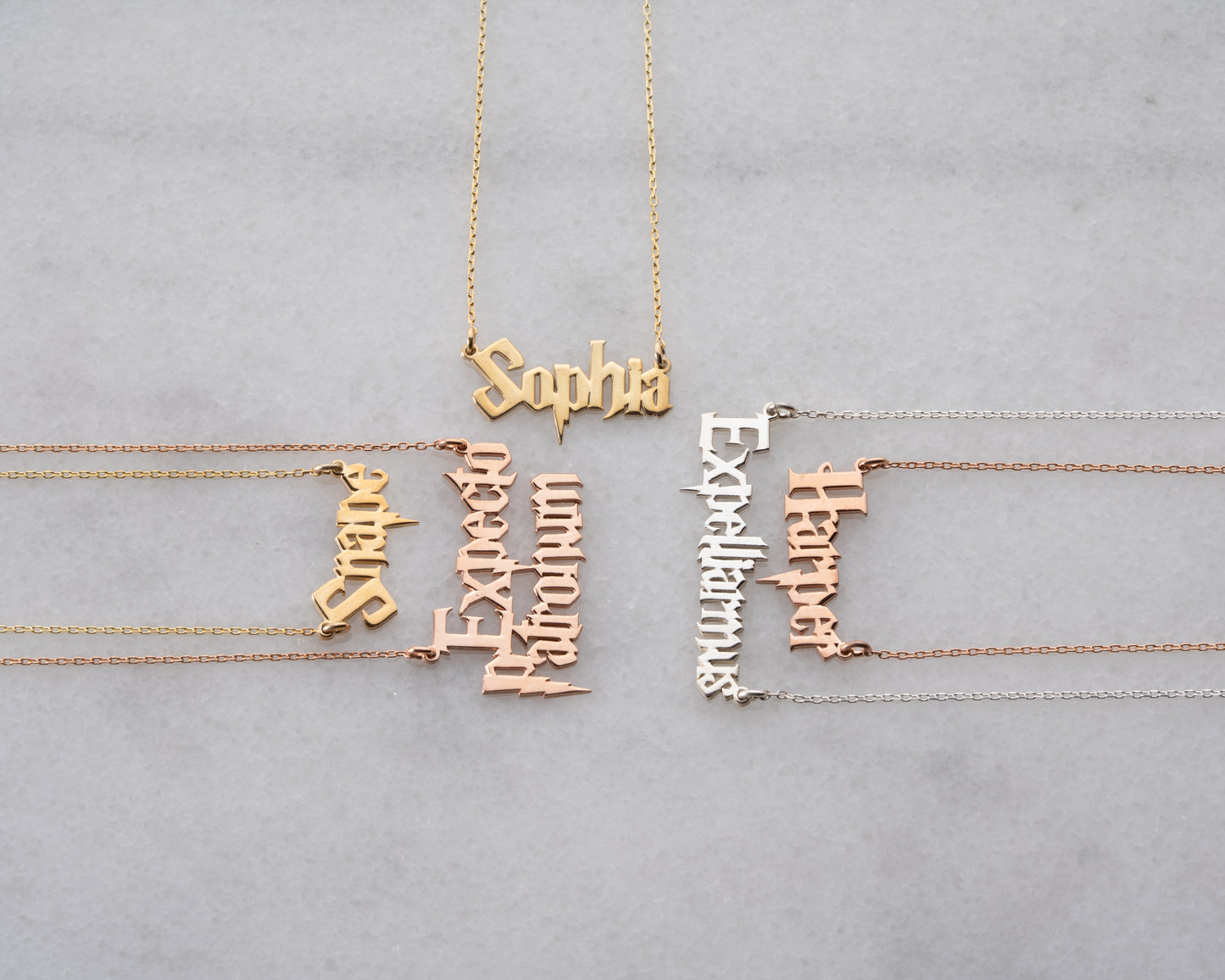 Wizard font necklace final detail