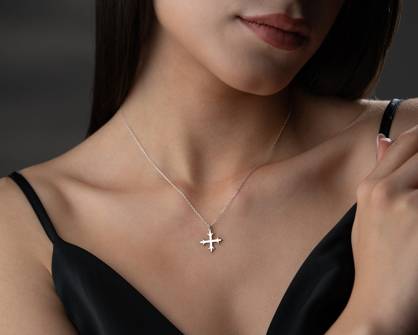 Armenian cross necklace on model