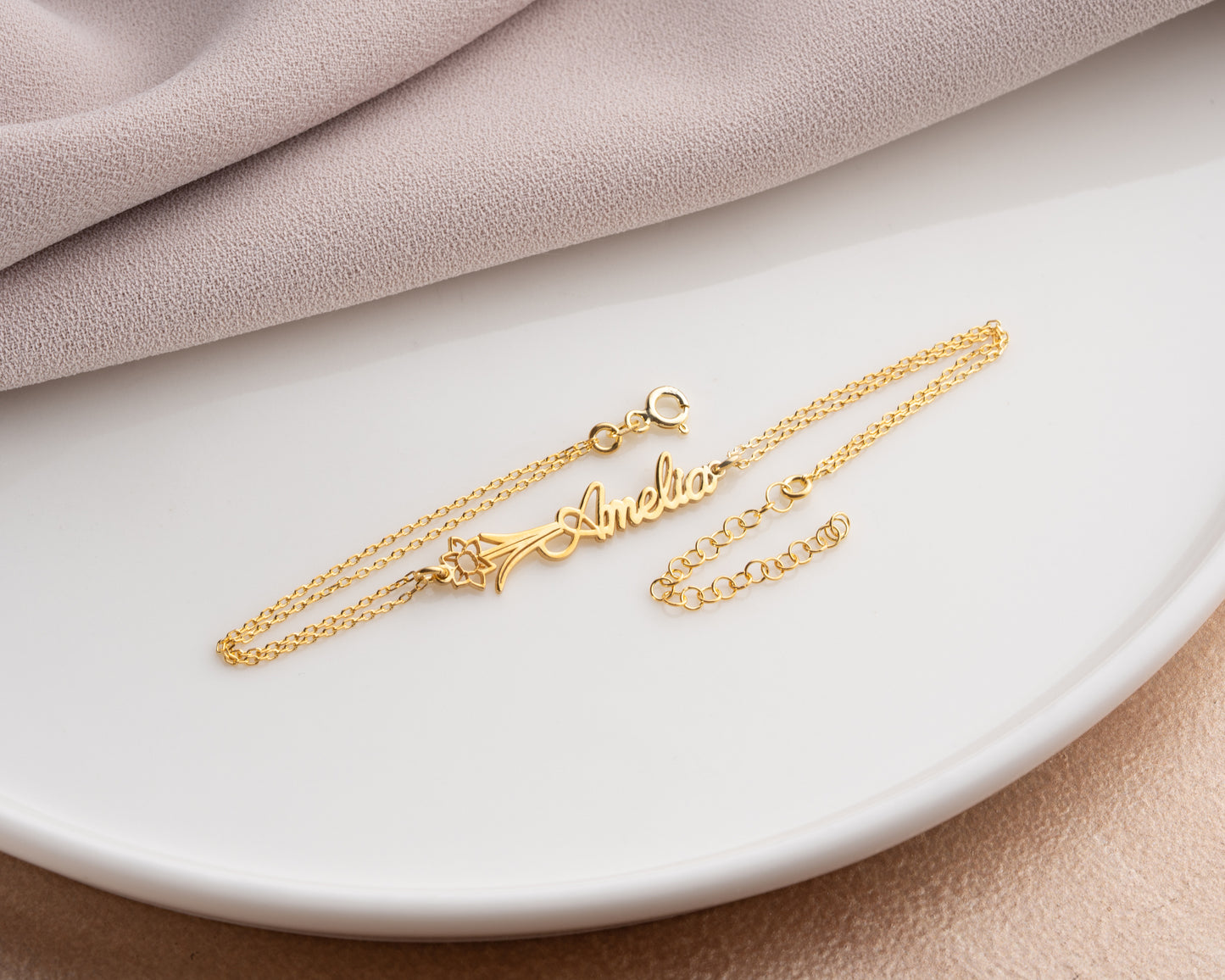 Personalized Birth Flower Name Bracelet – Custom Floral Jewelry