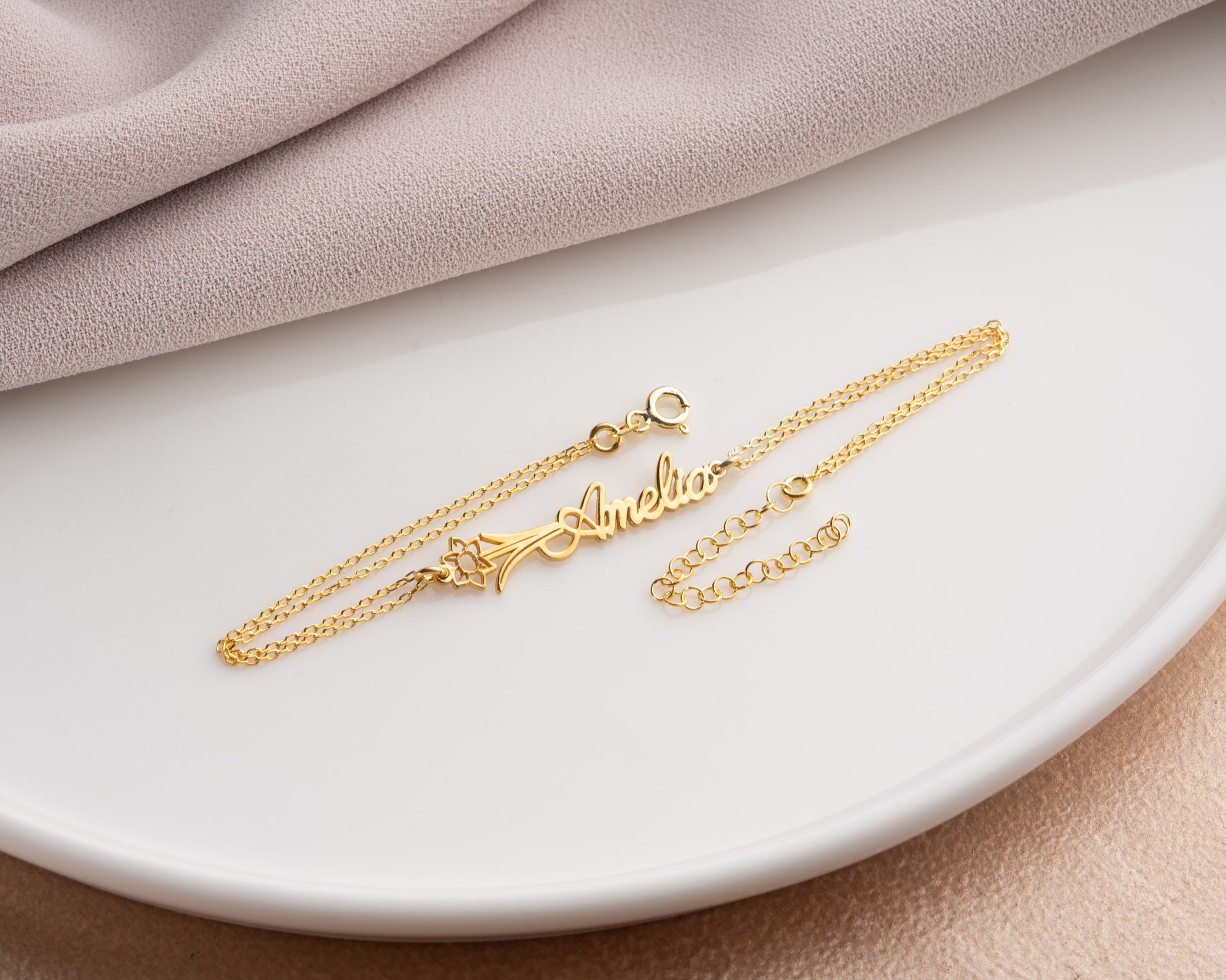 Personalized Birth Flower Name Bracelet – Custom Floral Jewelry