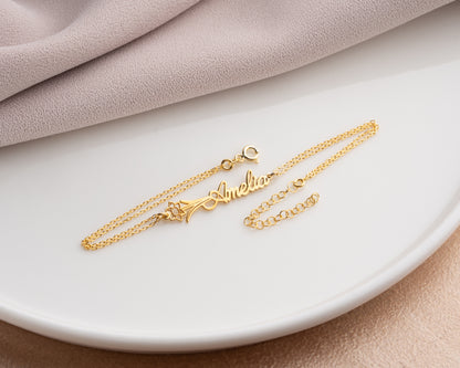 Personalized Birth Flower Name Bracelet – Custom Floral Jewelry
