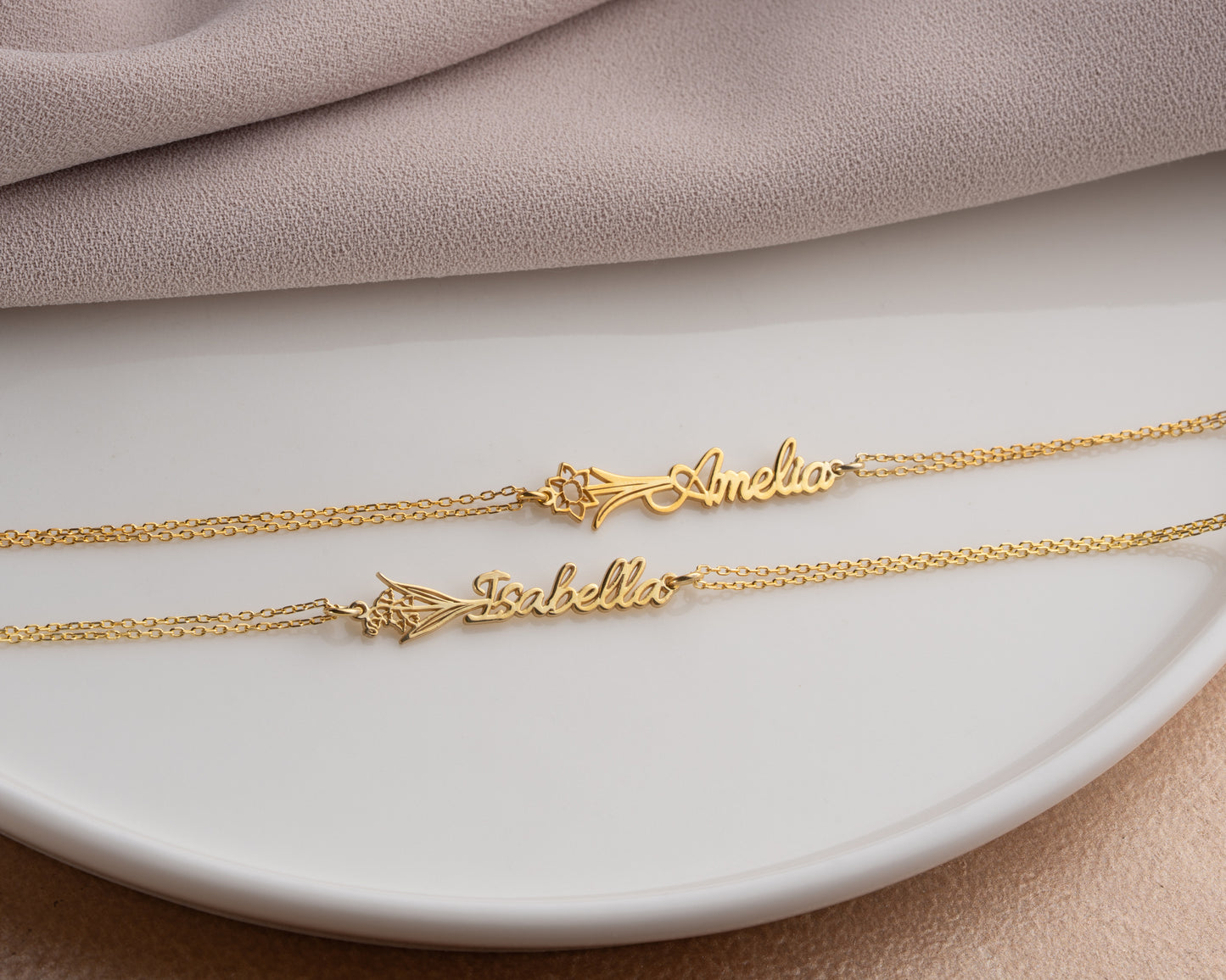 birth flower name bracelet collection