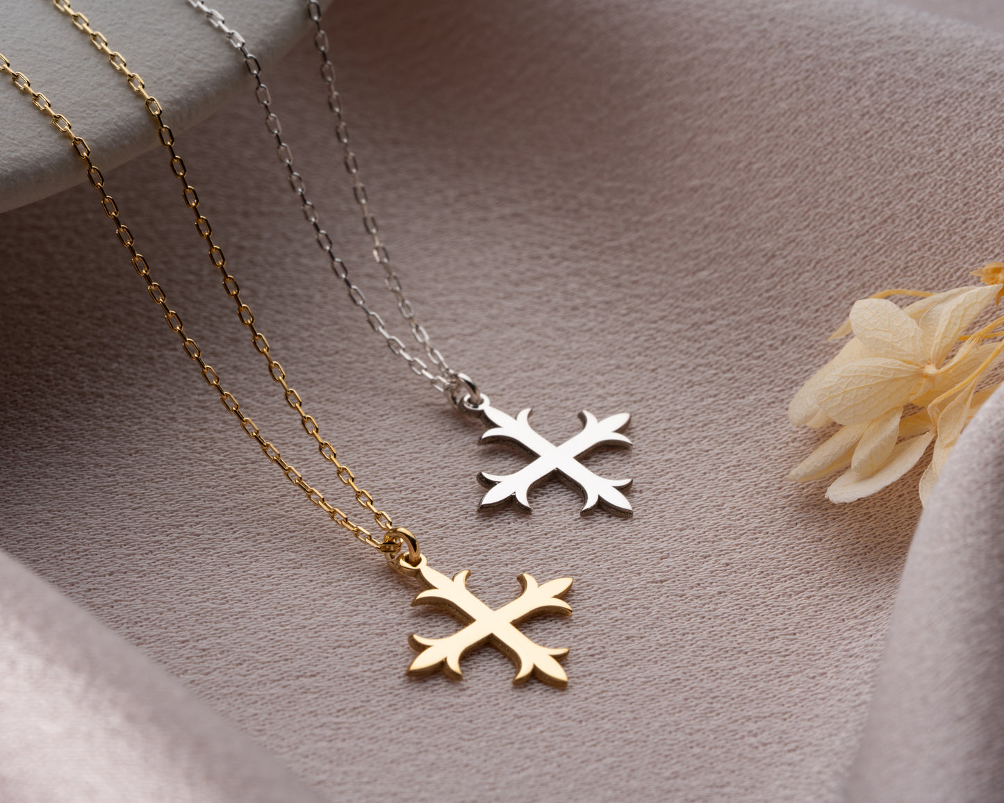 Budded cross necklace detail