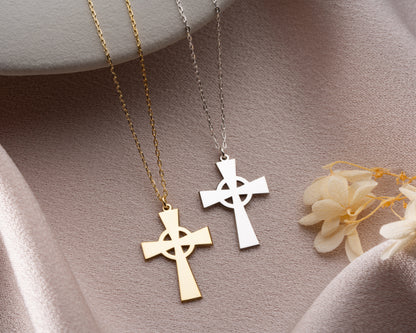 Celtic cross necklace close up