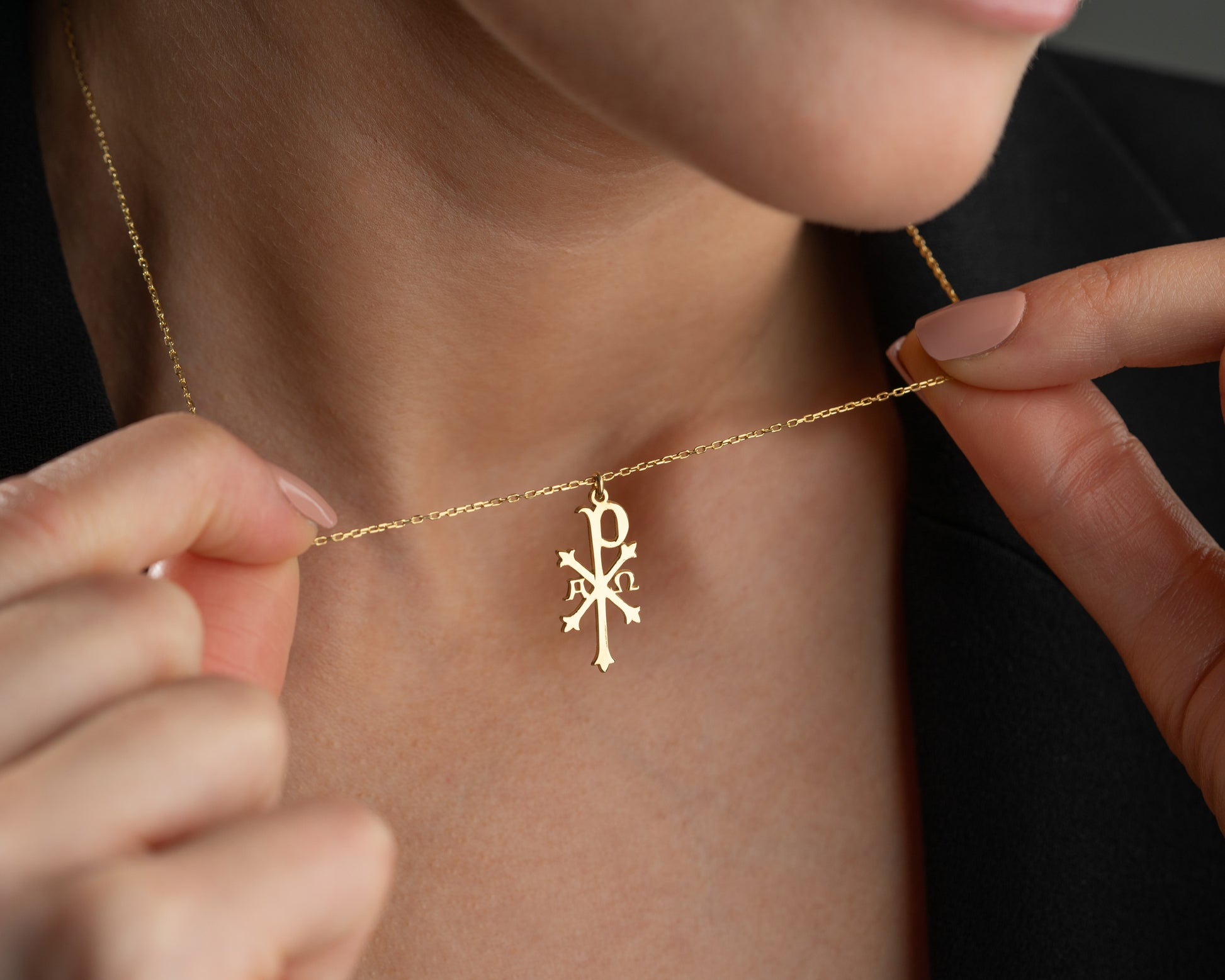 Chi Rho Christian Necklace with Christogram Symbol