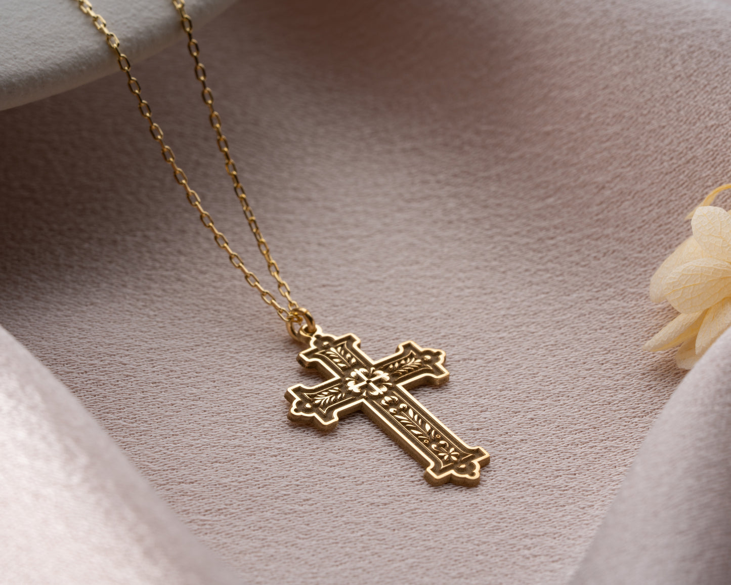 Christian floral cross necklace