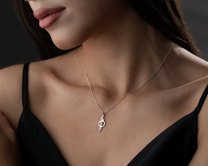 Circle cross necklace on model