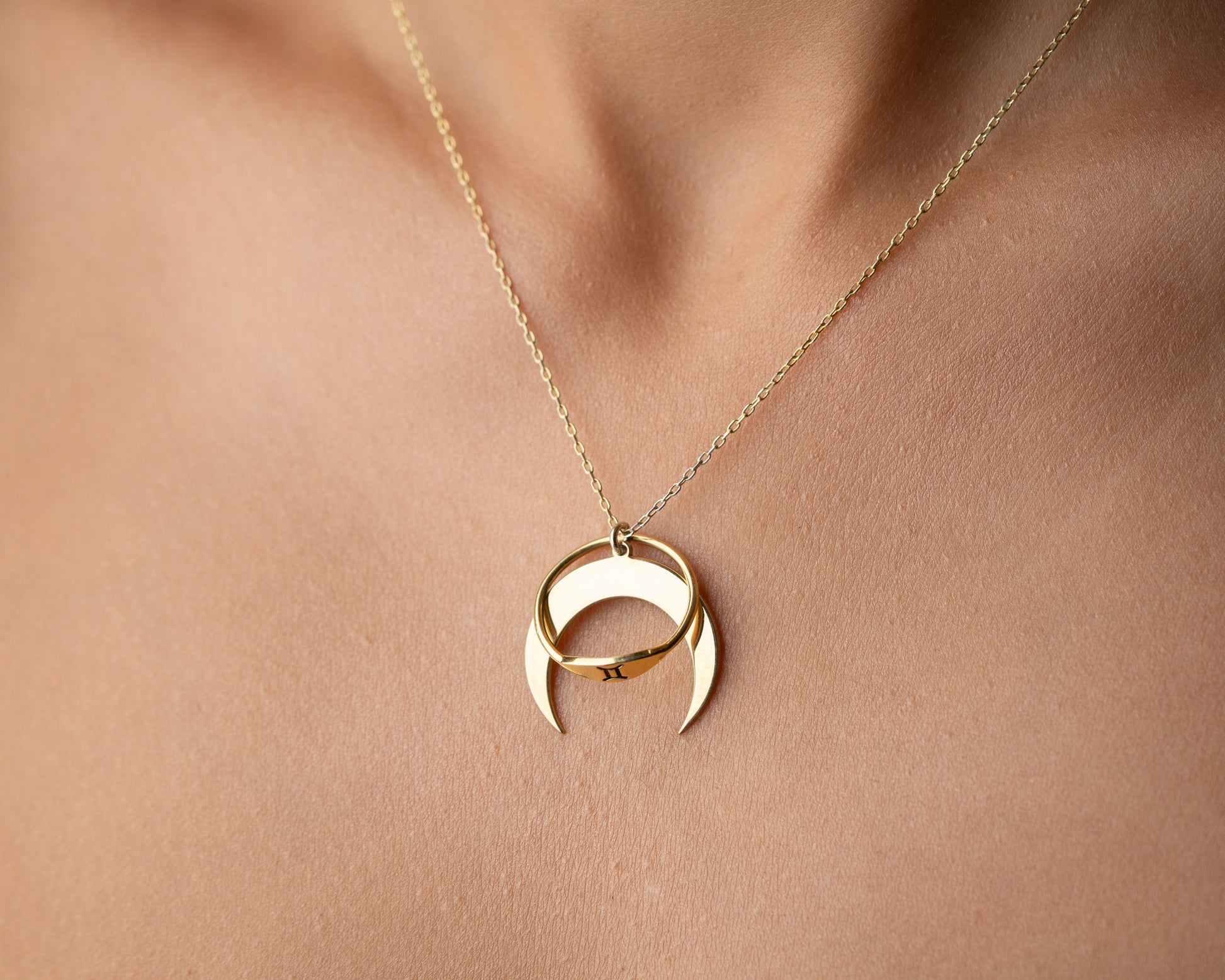 Crescent birthstone pendant necklace detail