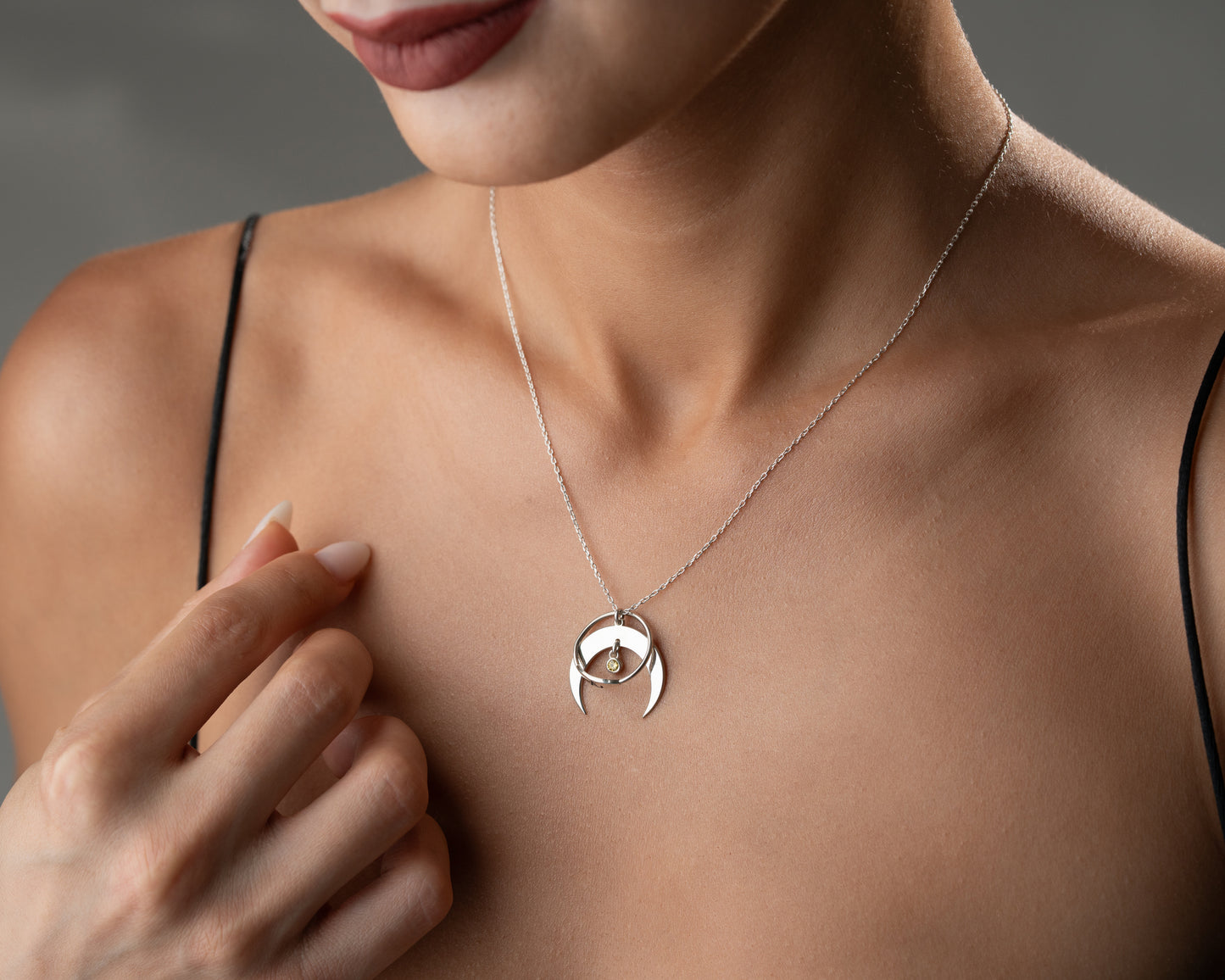 Personalized crescent pendant necklace with birthstone