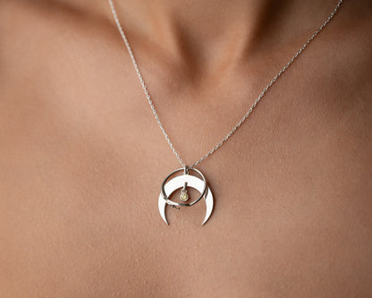 Crescent moon birthstone jewelry gift
