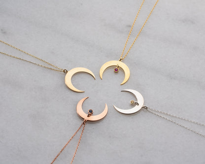 Crescent birthstone necklace packaging photo
