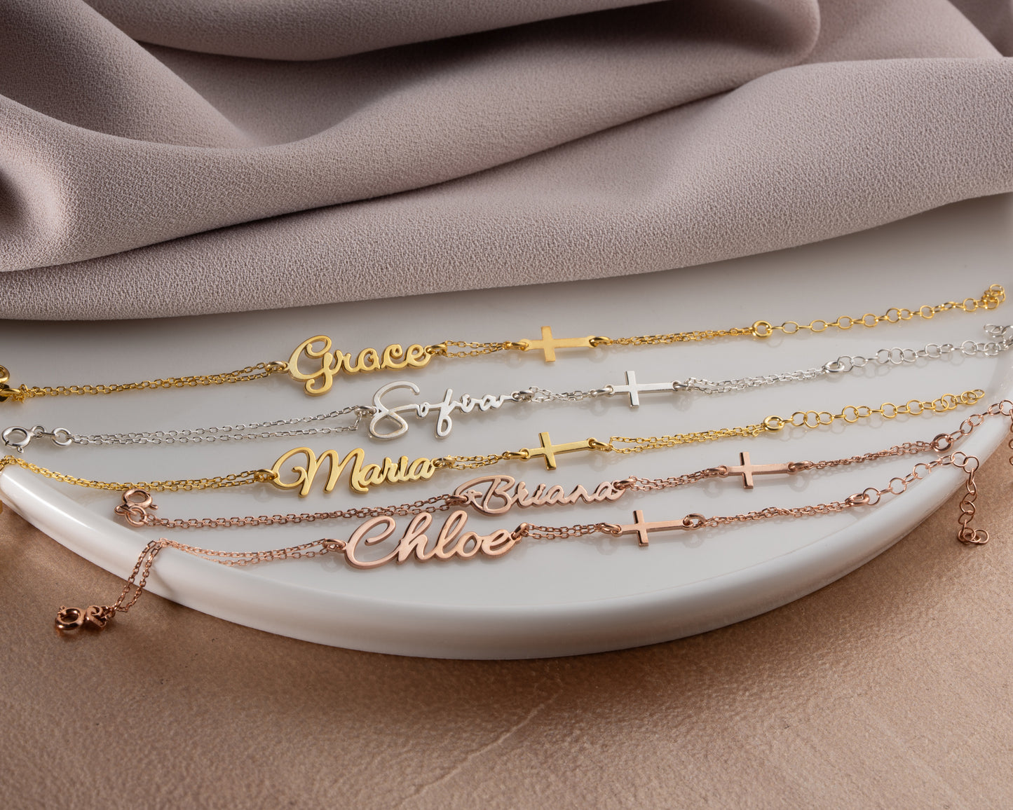 Personalized cross name bracelet color options