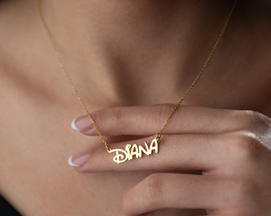 Personalized script name necklace on model