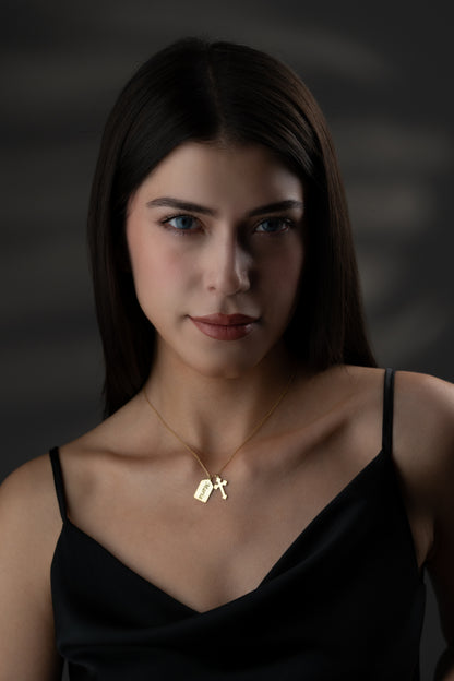 Dainty gold personalized name cross necklace