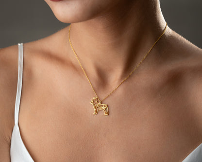Dog breed pendant worn on model