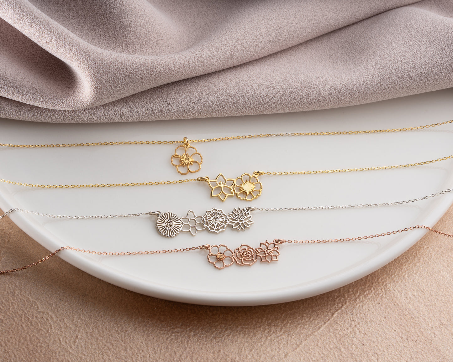 Personalized birth flower necklace detail 8