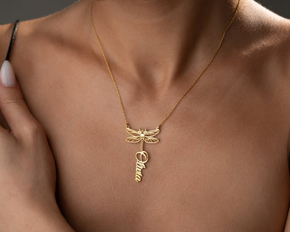 Personalized butterfly and dragonfly name necklace detail 6