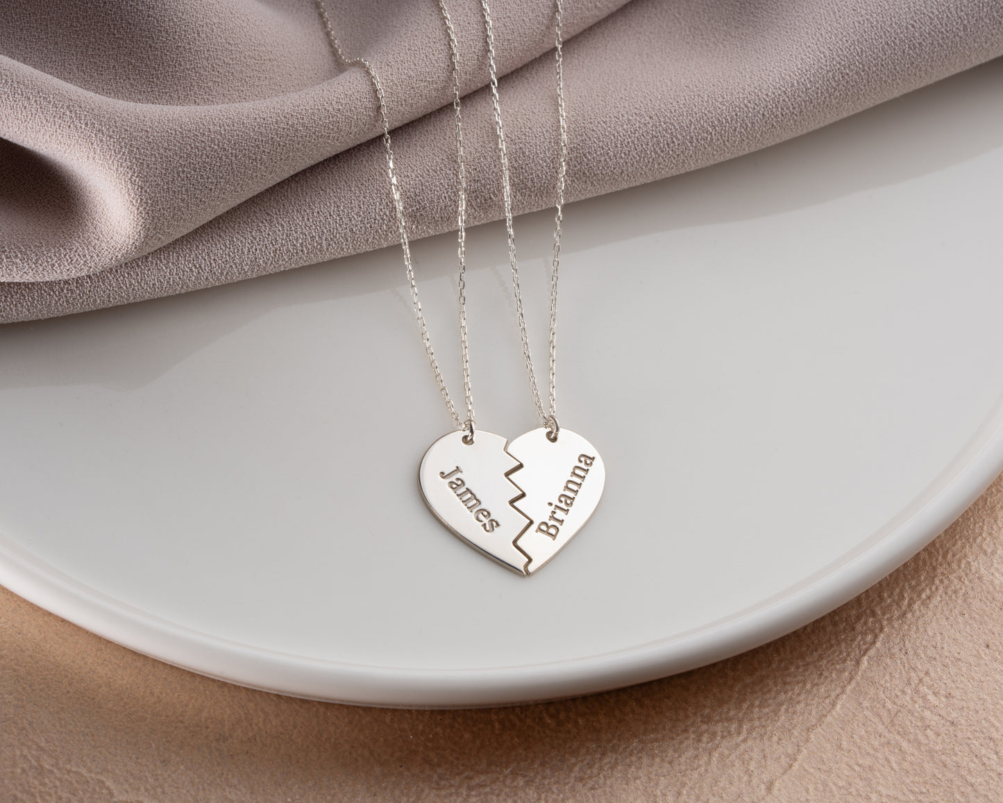 Personalized matching heart necklace set detail 13