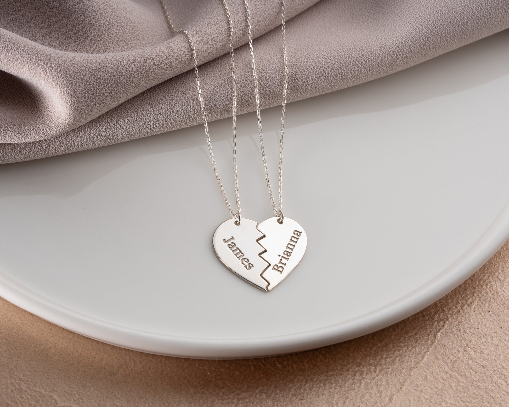 Personalized matching heart necklace set detail 13