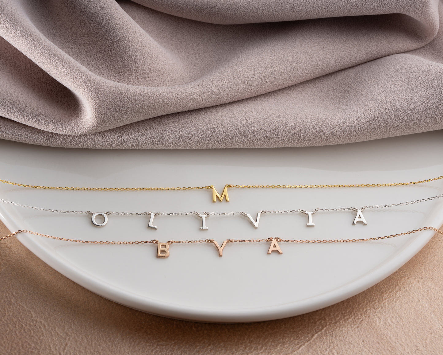 Personalized initial charm necklace detail 12