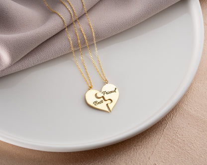 Personalized matching heart necklace set detail 14