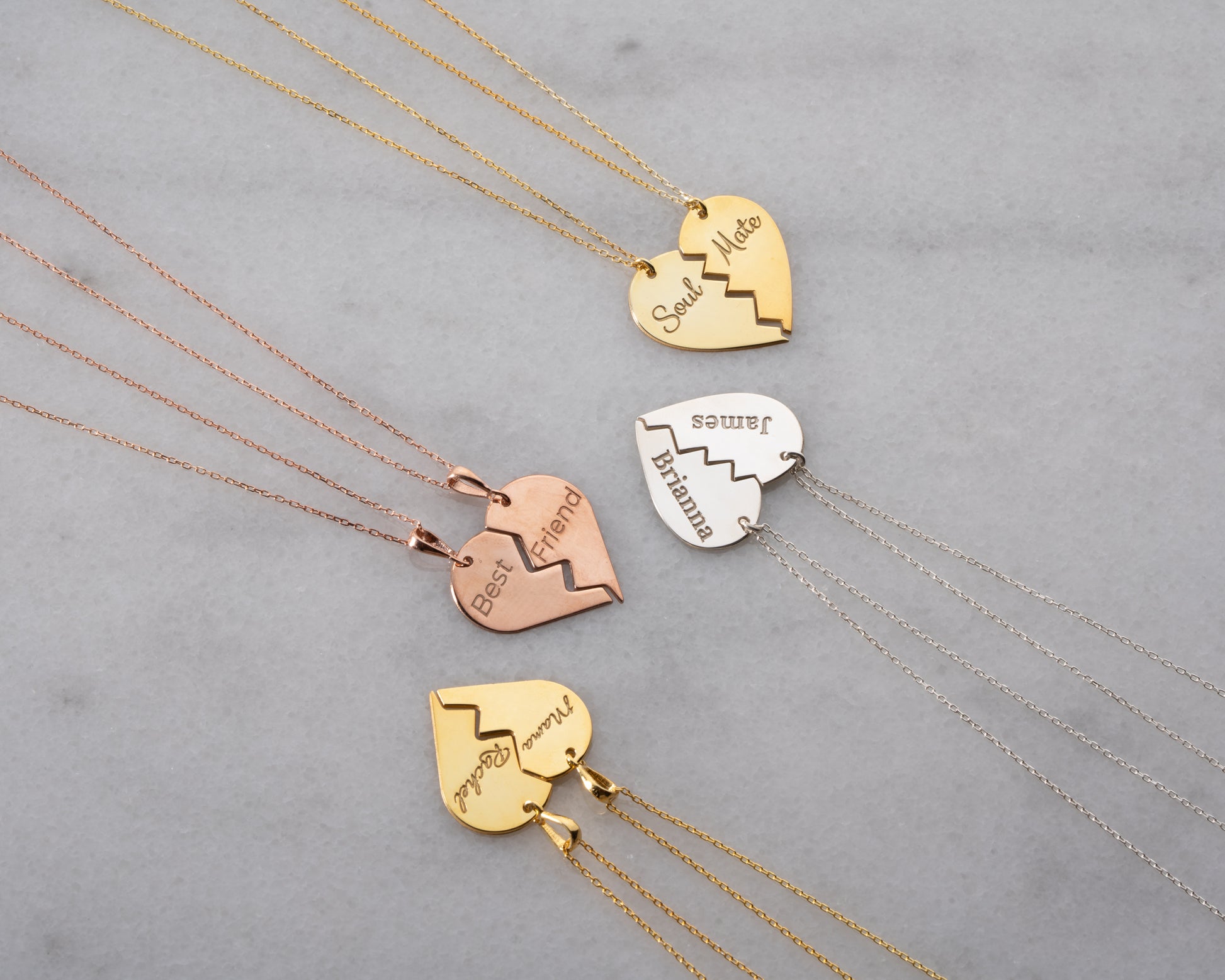 Personalized matching heart necklace set