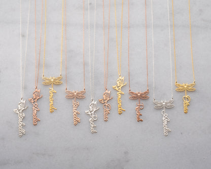 Personalized butterfly and dragonfly name necklace detail 14
