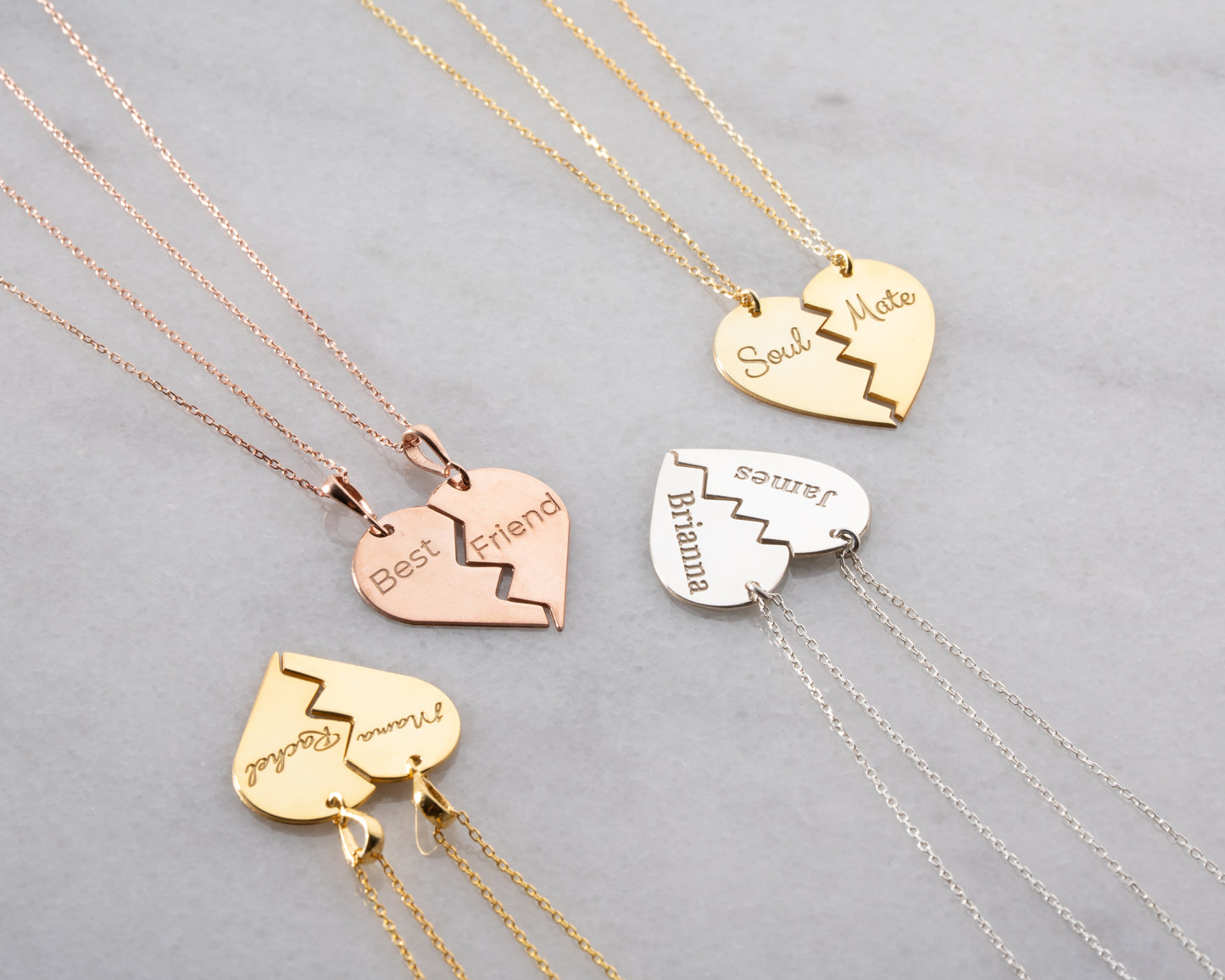Personalized matching heart necklace set detail 2