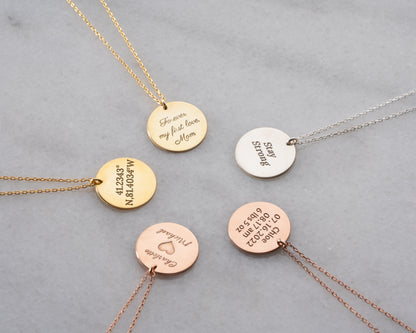 Personalized engraved disc necklace detail 13