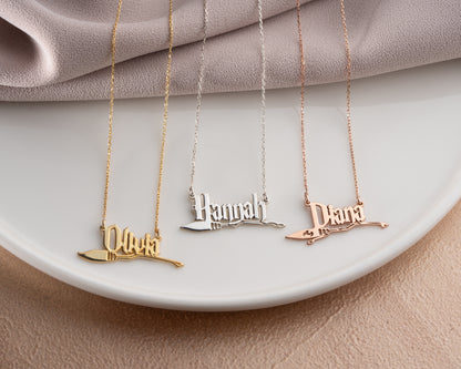 Personalized broom name necklace detail 2