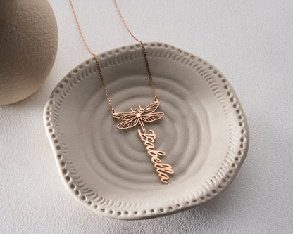 Personalized butterfly and dragonfly name necklace detail 2