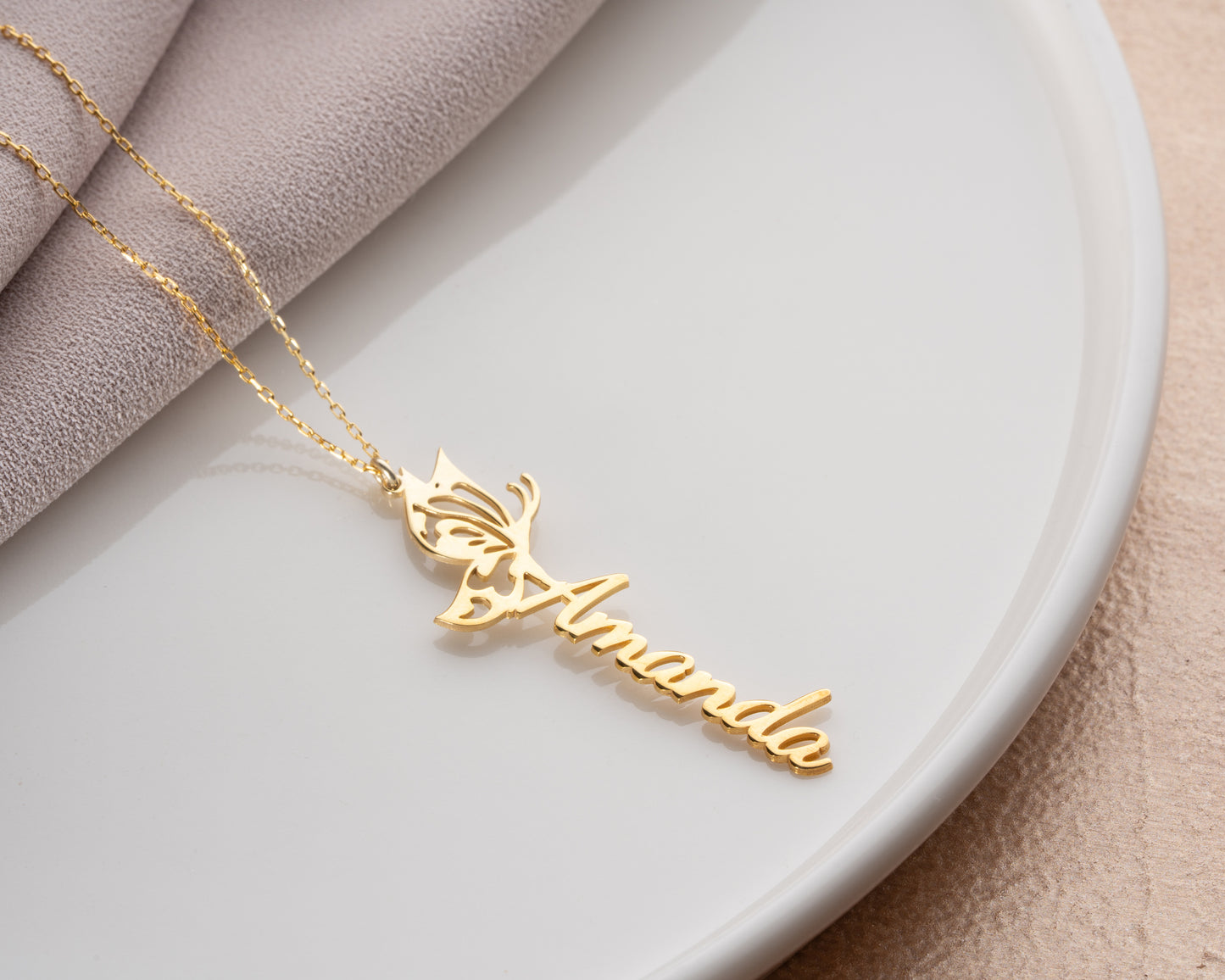 Personalized butterfly and dragonfly name necklace detail 11