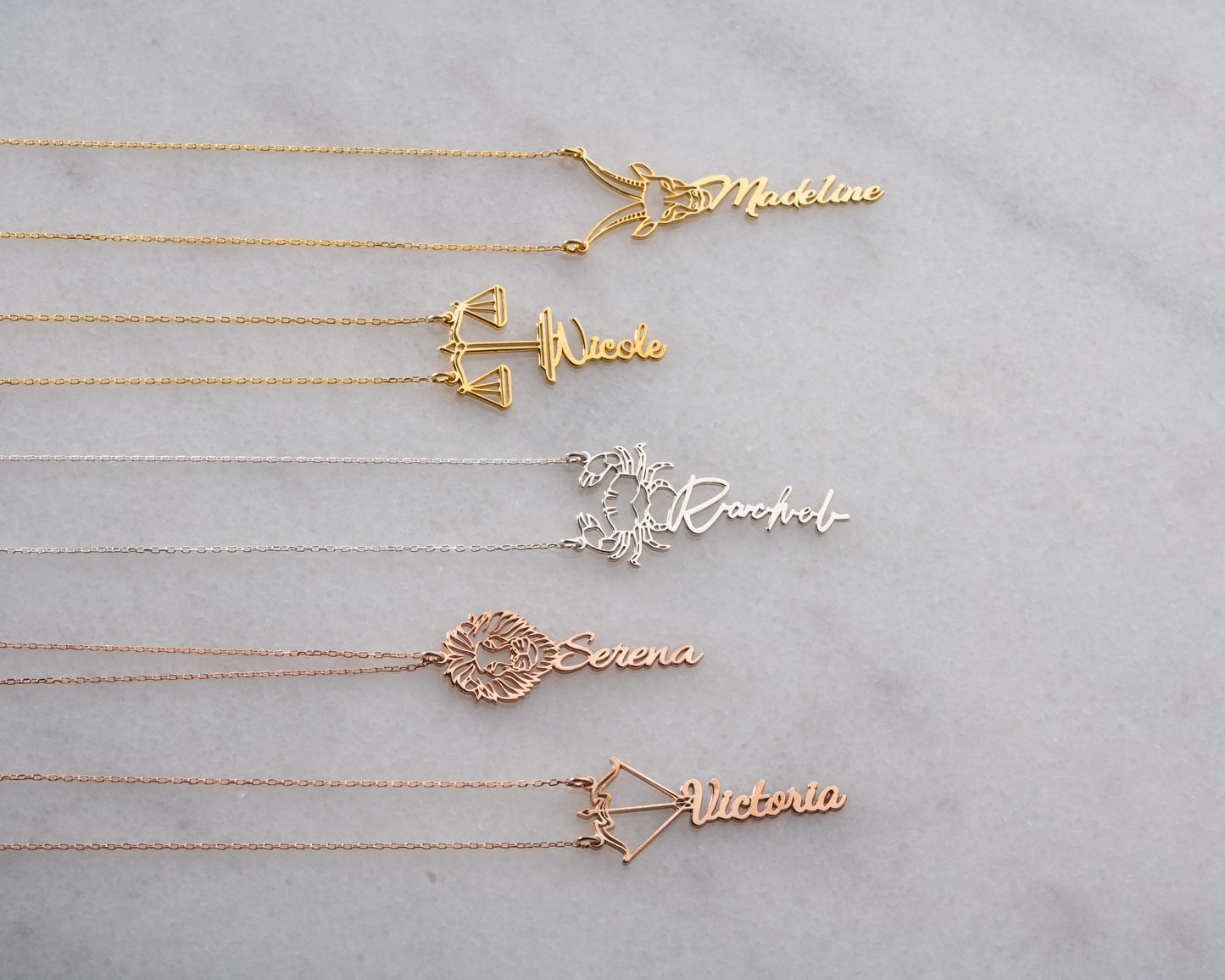Personalized zodiac name necklace detail 12