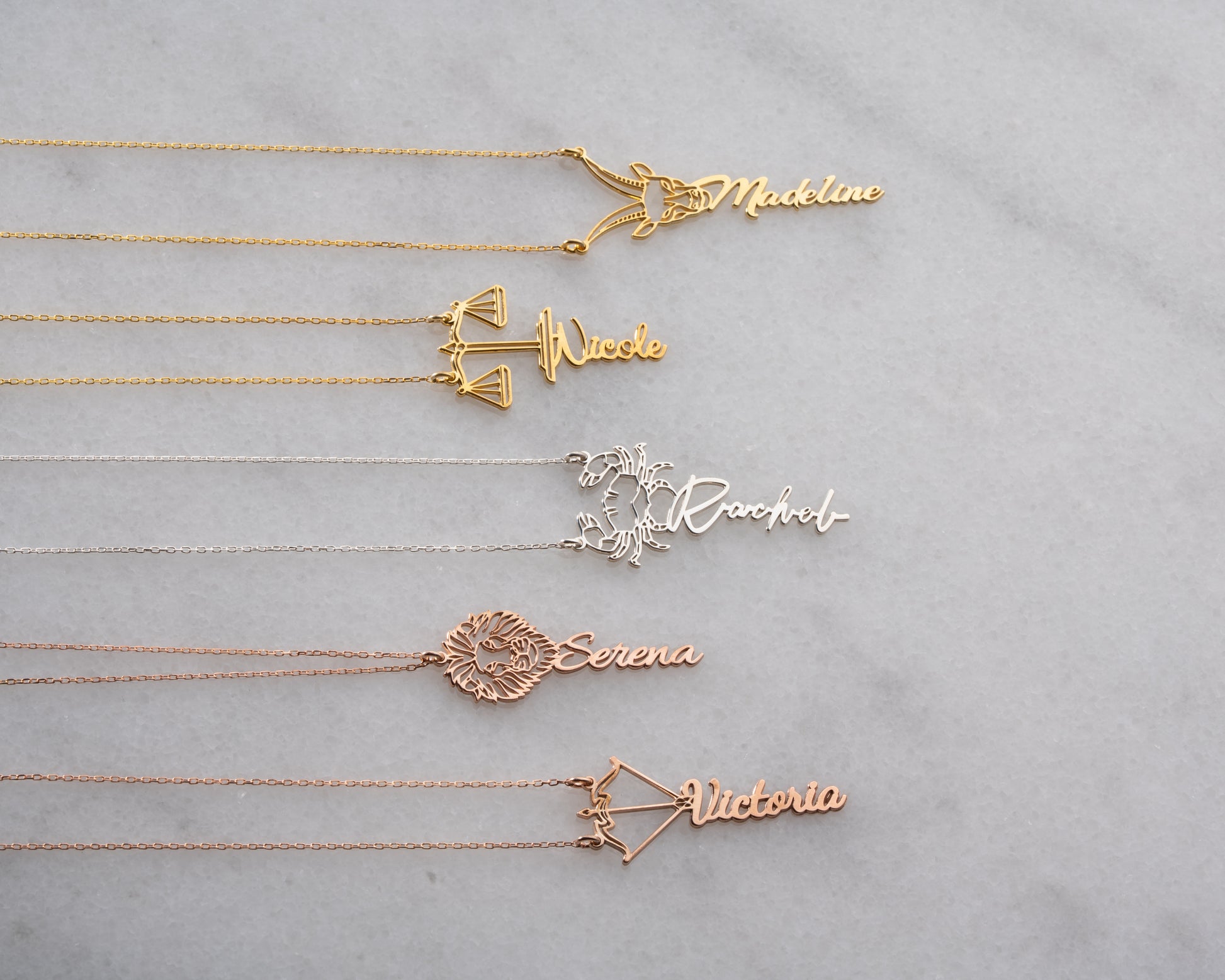Personalized zodiac name necklace detail 12