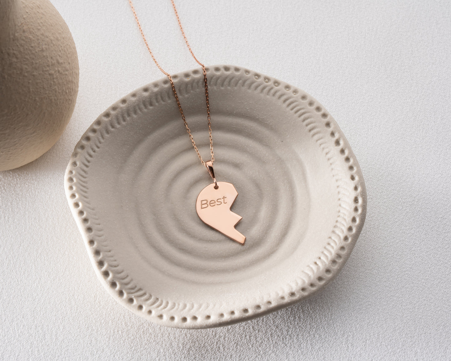 Personalized matching heart necklace set detail 3