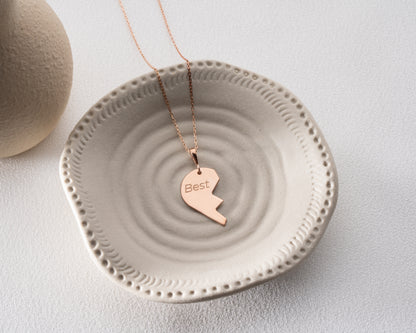 Personalized matching heart necklace set detail 3