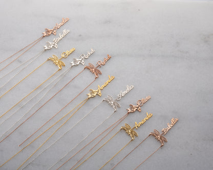 Personalized butterfly and dragonfly name necklace