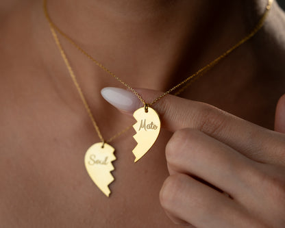 Personalized matching heart necklace set detail 7