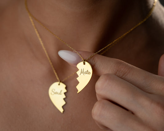 Personalized matching heart necklace set detail 7