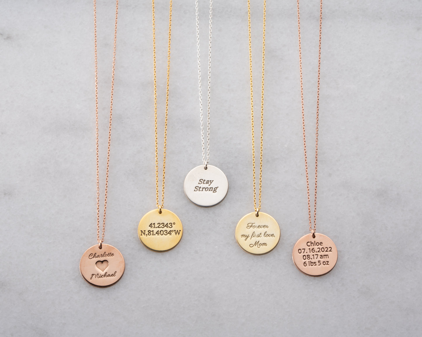 Personalized engraved disc necklace detail 5