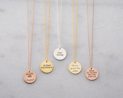Personalized engraved disc necklace detail 5