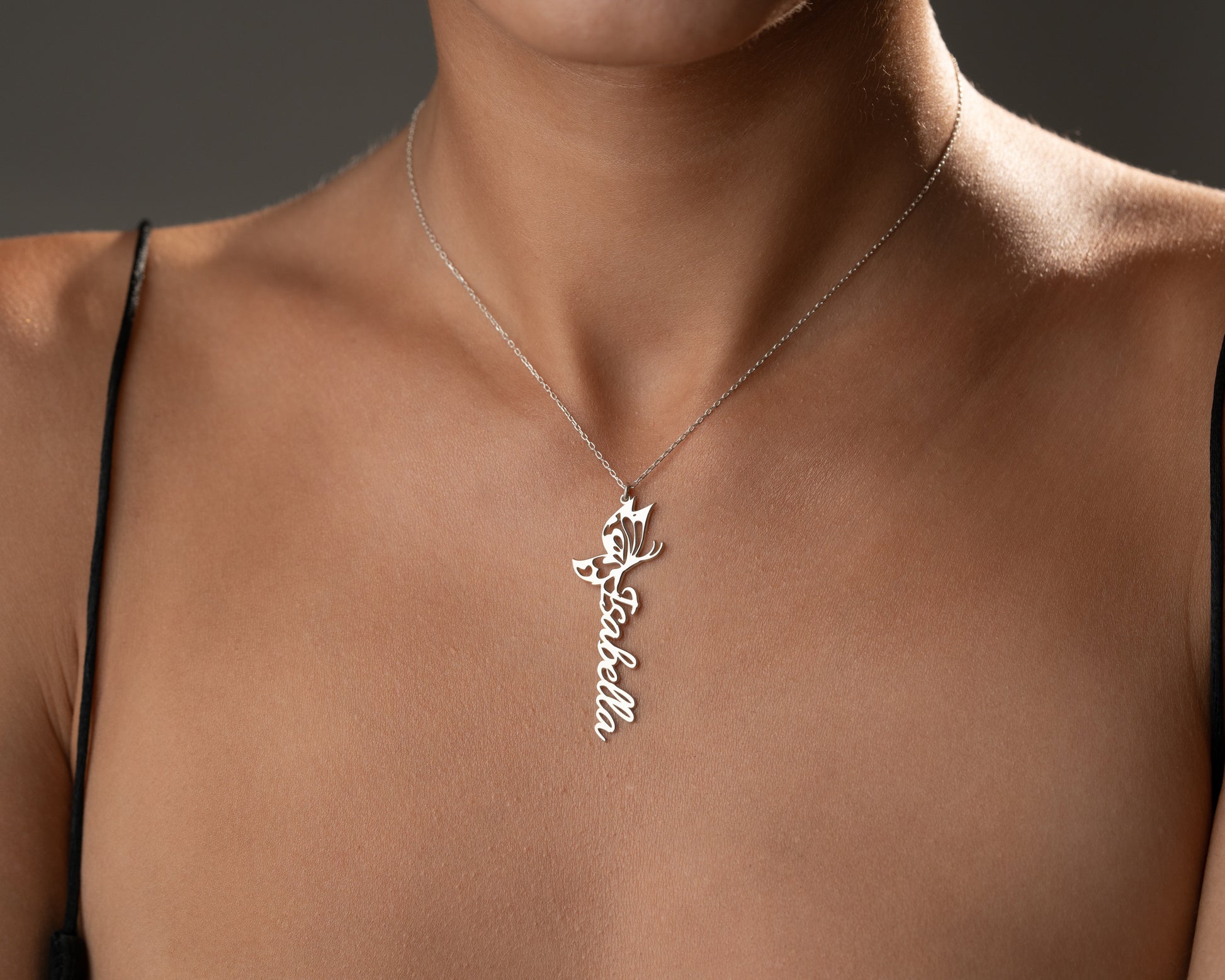 Personalized butterfly and dragonfly name necklace detail 8