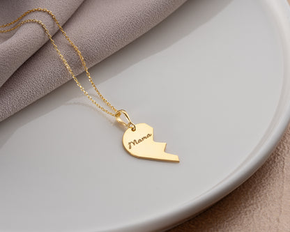 Personalized matching heart necklace set detail 12
