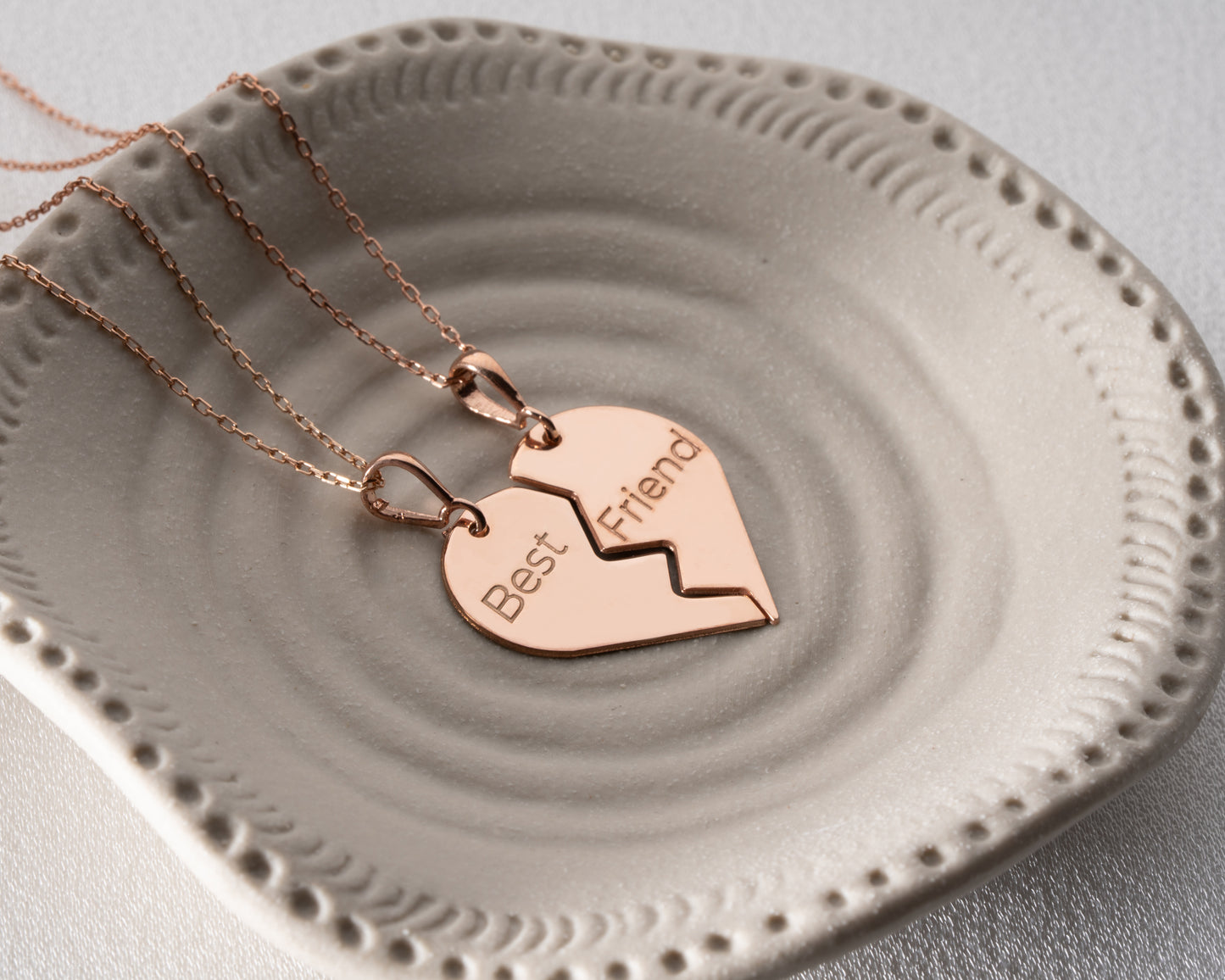 Personalized matching heart necklace set detail 4
