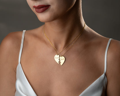 Personalized matching heart necklace set detail 6