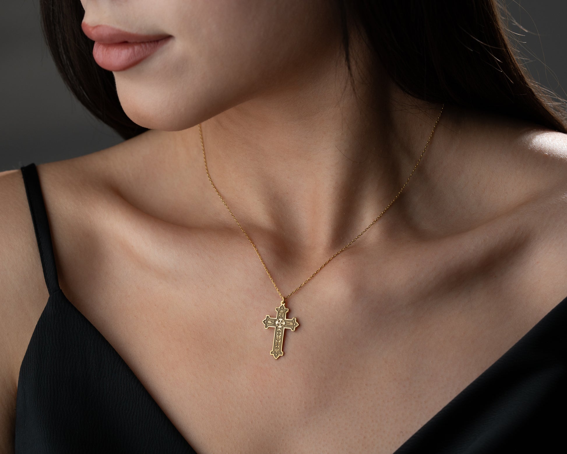 Engraved Christian cross pendant