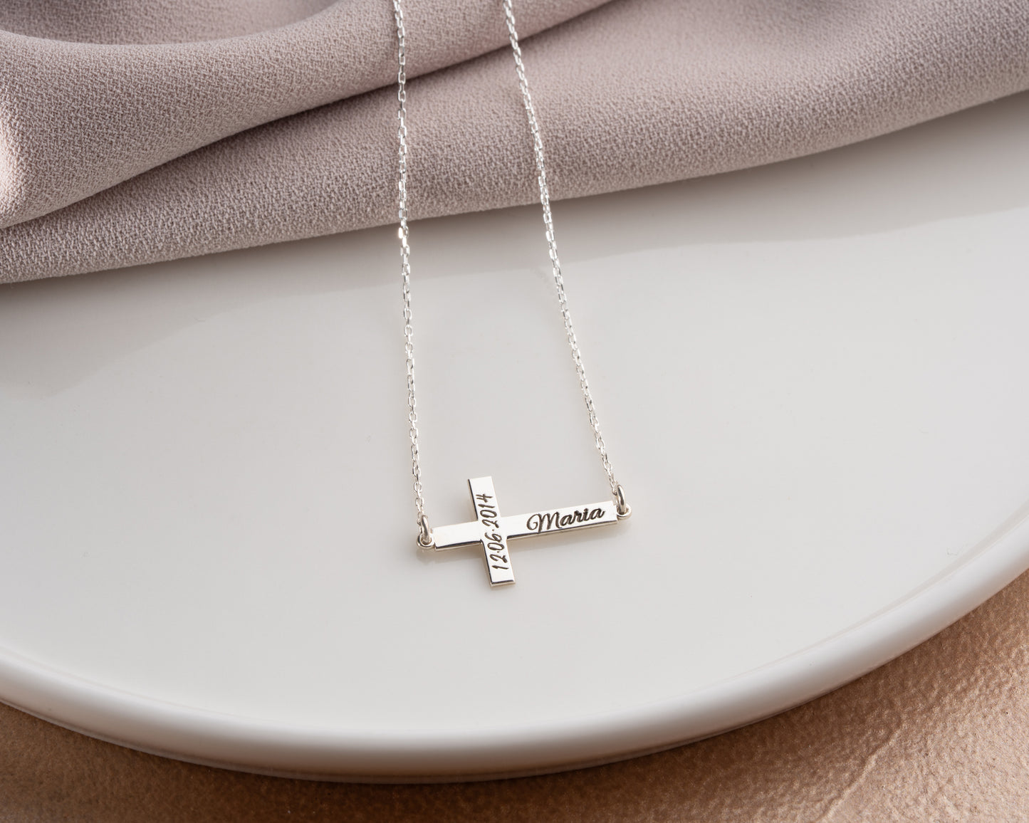 Engraved date cross necklace